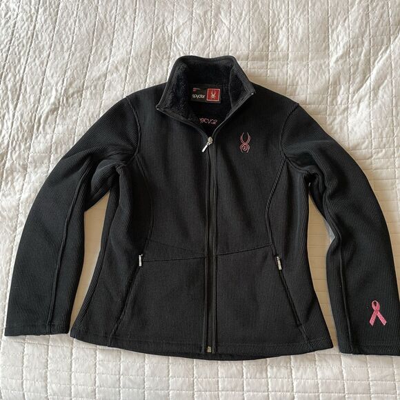 LIMITED EDITION Spyder Fleece Jacket L Pink Breast Cancer Ribbon Full Zip F11 - Picture 1 of 16